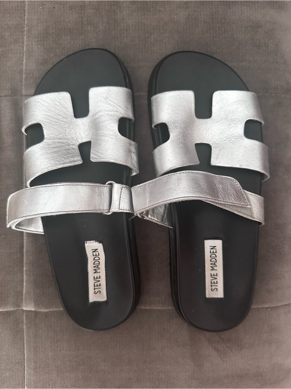 Steve Madden Silver Slide Sandals with Back Strap - MAYVEN